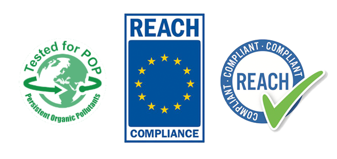 Logos der verschiedenen Pruefkriterien zur Sicherheit und Umweltfreundlihckeit der Produkte